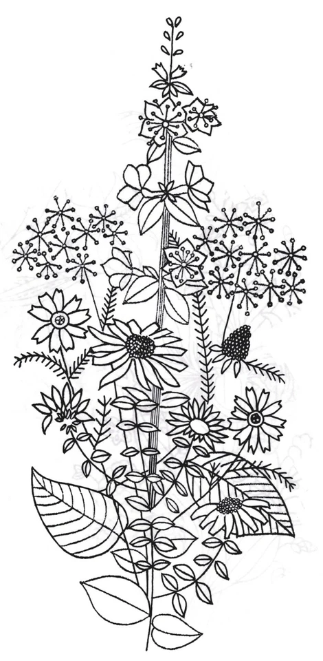 Vintage Embroidery Transfer Iron On - Cottage Garden Mixed Flowers - 15 x 32 cm - Image 1 of 1