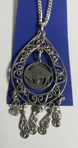 Authentic Indian buffalo head nickle pendant and stainless steel 24" necklace - Picture 1 of 6