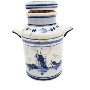 Handpainted Delft Blue Ceramic Jar Holland Dutch Windmill 1944 Porcelain 40s VTG - Picture 1 of 9