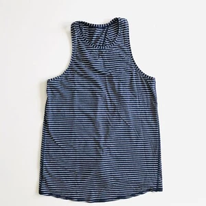 Lululemon Damen Tanktop komplett gebunden 4 dunkelblau gestreift Schlitz hinten - Bild 1 von 4