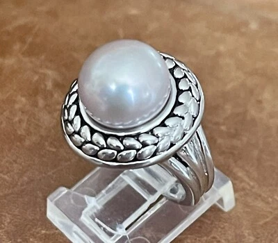 全新无标签 Honora 925 H 培养淡水浅灰色珍珠纹理戒指 尺寸 6 — 第 1/4 张图片