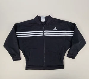 Adidas Girls Jacket Medium Black White Track Jacket 3 Stripes Tricot Youth Kids - Picture 1 of 8