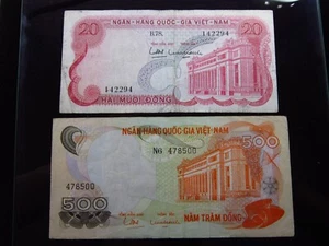 Vietnam South 20 & 500 Dong 1969 8500h90 National Bank Việt-Nam Banknotes Money - Picture 1 of 2