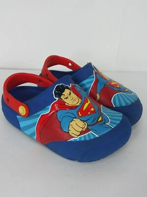 Zuecos Superman Light Up CROCS para niños talla 1 azul cómodo zapatillas deslizables zapatos Foto 1 de 4