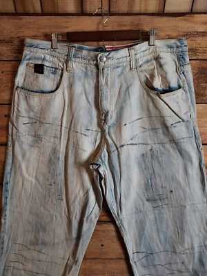 Vtg Request Jeans Mens 42 Light Wash Distressed Y2K Wide Leg Baggy Rave Skate - Image 1 of 4