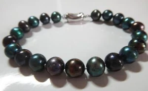 7.5"8-9mm natural tahitian black multicolor pearl bracelet - Picture 1 of 3