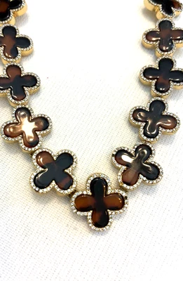 Necklace With Jasper, Looking Stones Surrounded By Diamonds And Gold - Image 1 of 4