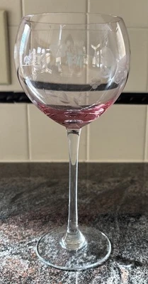 Lenox Pink Etched Butterfly Meadow Balloon Wine Glass 9” Tall 15oz. Gorgeous - Image 1 of 4