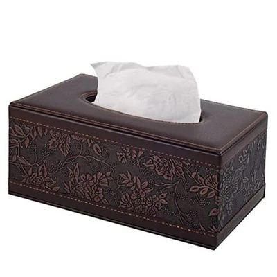 Antigua caja de pañuelos de cuero PU cubierta rectangular estuche para servilletas retro Foto 1 de 4