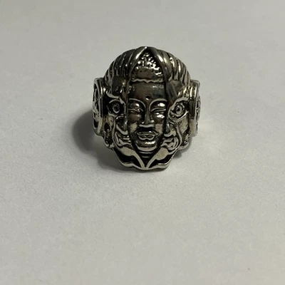 Três (3) Anel de Abertura FACE BUDDHA Símbolo Motociclista Tailandês Anel Demônio Masculino Pesado - Imagem 1 de 4