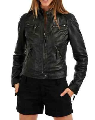 BASIC New Women's Black Leather Jacket 100% Real Lambskin Moto Biker Coat jacket - Image 1 of 3