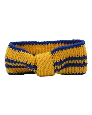 Diadema deportiva tejida a mano tejida acanalada deportiva acrílica amarilla y azul para niños Foto 1 de 4