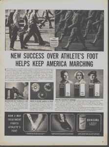 Publicidad publicitaria de colección 1943 Mennen Quinsana éxito sobre pie de atleta - Imagen 1 de 1