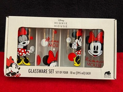 НОВЫЙ НЕРАСПАКОВАННЫЙ DISNEY НАБОР ИЗ 4 MINNIE MOUSE 10 УНЦИЙ. СТАКАНЫ МИЛЫЕ СТЕКЛЯННАЯ ПОСУДА MINNIE - Изображение 1 из 4