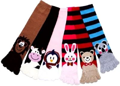 6 Pairs Fuzzy Animals Toe Socks Calf Length Funny Feet Striped #30701 Size 9-11 - Image 1 of 4