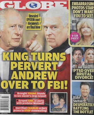 Globe Magazine King Charles Prince Andrew Joe Jonas Sophie Turner Blake Shelton - Image 1 of 4