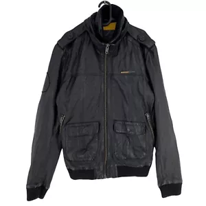 SUPERDRY Dark Brown 100% Leather Jacket Size L - Picture 1 of 11