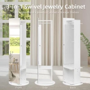 360° Swivel Full Length Mirror Standing Jewelry Armoire Organizer with LED Light - Picture 1 of 12