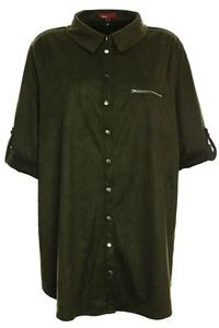 X Two Red Jalisha Bluse Tunika Shirt Krempelärmel Damen Oliv Größe 50 52 - Picture 1 of 5