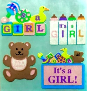 **RARE** BABY IT'S A GIRL Kromekote Sandylion Stickers - 1 square VINTAGE - Picture 1 of 1