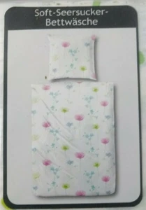 Keno Kent Seerzucker Soft Bettwäsche + Kopfkissen 80x80cm Blumen pink grün blau - Bild 1 von 7