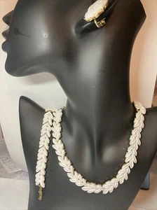 Signed: CROWN TRIFARI PARURE NECKLACE BRACELET EARRINGS white THERMOSET? Gold To - Picture 1 of 19