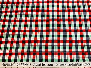 Cotton Fabric 1930s Repro Red Green Black HOPSCOTCH Chloe's Closet Moda FQ - Picture 1 of 4