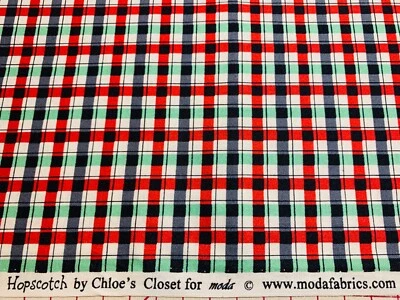 Cotton Fabric 1930s Repro Red Green Black HOPSCOTCH Chloe's Closet Moda FQ - Image 1 of 4