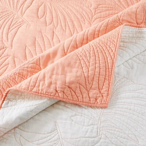 PALM COAST 3pc King * QUILT SET : CORAL WHITE LEAF BEACH HOUSE COASTAL TROPICAL - Picture 1 of 6