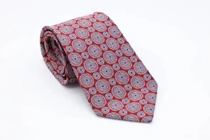 Cremieux Silk Tie Red with Geometric Floral Pattern - Picture 1 of 7