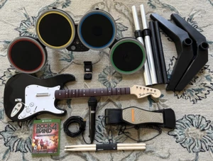 Rock Band 4 Xbox One Wireless Bundle Fender Stratocaster Guitar Drums Mic Game - Picture 1 of 24