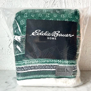 Eddie Bauer Nordic Fair Isle Sherpa Throw - Green/Navy Fleece Blanket Reversible - Picture 1 of 6