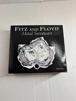 NIB Fitz & Floyd Metal Leaf Silverware Serving Tray New Old Stock - Image 1 of 4