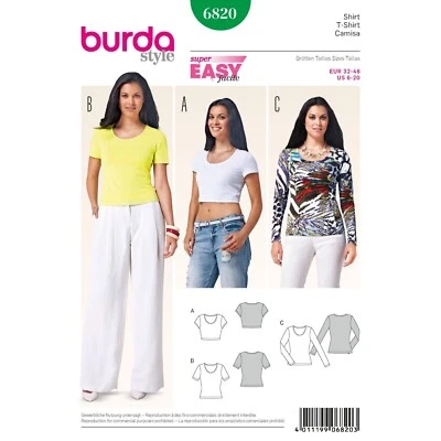 Camisetas para mujer Burda Style 6820 patrón de costura con 3 estilos talla 6-20 Foto 1 de 2