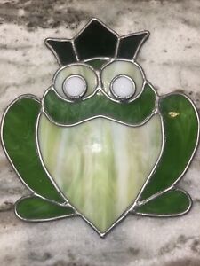 Vintage Leaded Stained Glass Green Frog Suncatcher No Hanger