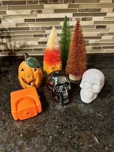 Halloween Skulls Bottle Brush Trees Pumpkin Tea Light Holder Projector Lot 7 - Picture 1 of 12