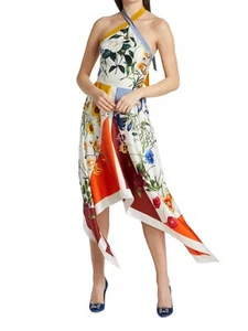 Oscar de la Renta Women's Geo Floral Silk Handkerchief Midi Dress Size 4 - Italy - Picture 1 of 5