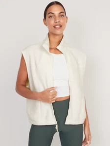 Old Navy Vest Womens Plus 4X Fleece Full Zip Front Sleeveless Ivory SOFT NWT - Picture 1 of 11