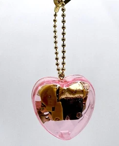 Acrylic Pink Puffy Heart Wind Up Music Box La Vie En Rose Pendant Gold BallChain - Picture 1 of 12