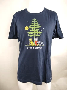 Life is Good Men S/S Crusher Lite Tee Jake Rocket Stop Listen Blue Medium 08662 - Picture 1 of 10