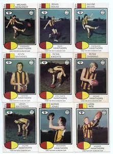 1975 Scanlens FULL Team Set HAWTHORN 12 Cards - Unmarked CHECKLIST - Picture 1 of 4