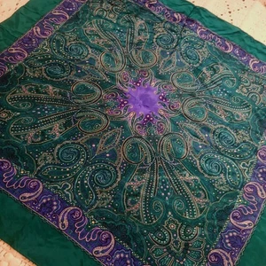 Bufanda Bloomsbury 100 % seda verde azulado púrpura colores pavo real foulard cachemira lujo  - Imagen 1 de 8