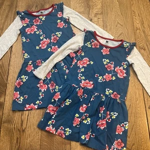 SET of 2 - TEA COLLECTION Long Sleeve Floral Dress 100% Cotton, Girls Size 5 - Picture 1 of 7