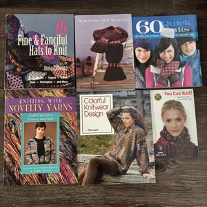 Lot 6 Knitting Pattern Books Hats Scarves Sweaters Yarn Design DIY Craft - Picture 1 of 16