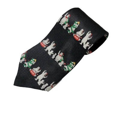 Coca-Cola Christmas Tie Men's Black Bear Santa Print 100% Silk Necktie Handmade - Image 1 of 4