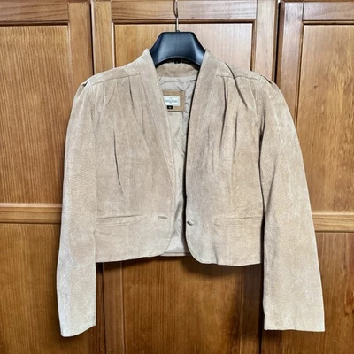 Chaqueta de cuero de gamuza para mujer talla 12 - beige tostado recortada vintage occidental Foto 1 de 4