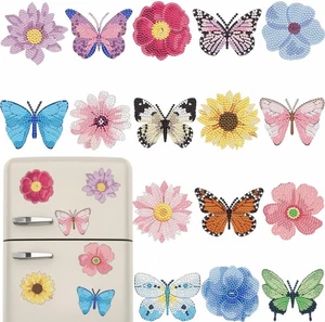 Kits de imanes de pintura de diamantes de mariposa de 16 piezas, flores arte de diamante nevera Ma... - Imagen 1 de 6