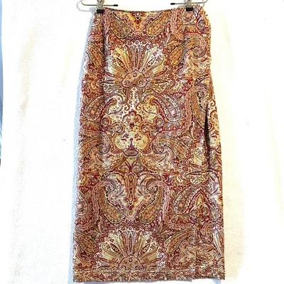 Vintage 90s Y2K Ralph Lauren Red Paisley Maxi Wrap Skirt Cotton Linen Size 8 - Image 1 of 4