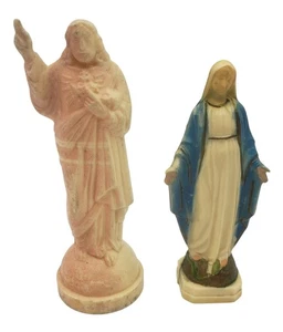 Jesus Mary Religious Figurines Plastic Dash Shrine Icons Vintage - Picture 1 of 5