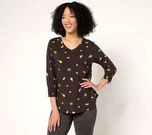 T-shirt Cuddl Duds Cottonwear taglia 1x dose di sole A676566 NERO FRUTTA TROPICALE - Foto 1 di 1